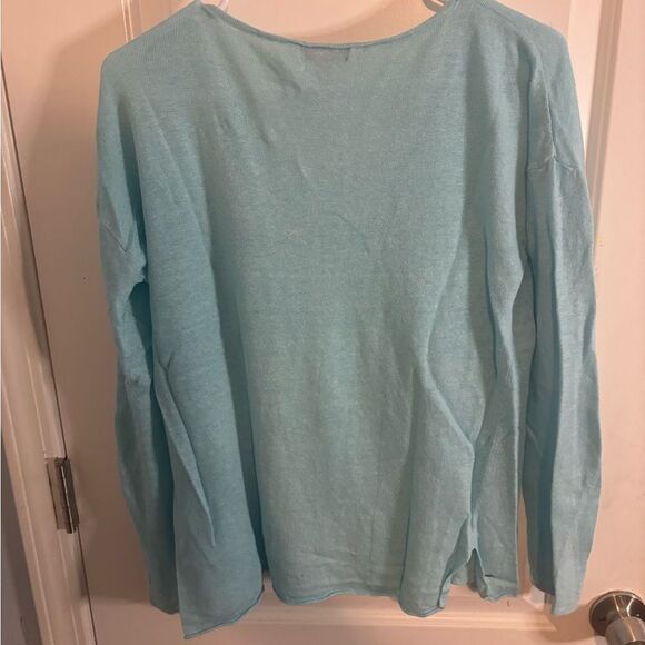 Lilly Pulitzer vintage linen Blue V-Neck Long Sleeve Top size L EUC - Picture 3 of 4